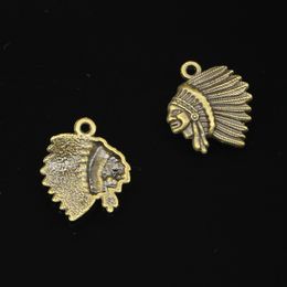 75pcs Zinc Alloy Charms Antique Bronze Plated indian chief head Charms for Jewelry Making DIY Handmade Pendants 21*18mm