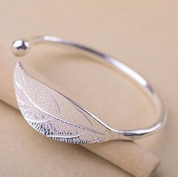 Europe opening Leaf Bangles Simple Design 925 silver Plated Cuff Bracelet Bangle Cufflink Accessories Send Women