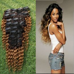 1B/27 Clip In Human Hair Extensions 9 Pcs/Set Clips 4B 4C Ombre Hair Clips For Ponatail Afro Kinky Curly Remy Hair