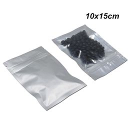 10x15cm Silver Aluminum Foil Zipper Lock Food Grade Self Sealable Packaging Pouches Front Clear Matte Mylar Food Foil Packaging Bags