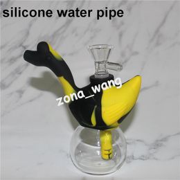 Silicone Bong Mini Silicone Dab Rig Water Pipes Bong Bubbler Oil Rig Detachable Unbreakable Percolator Hookah with Glass Bowl