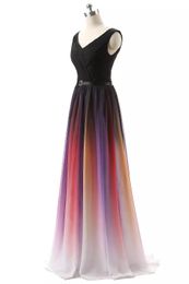 2021 Sexy Ombre Long Prom Dresses Chiffon A Line Plus Size Floor-Length Formal Evening Party Bridesmaid Gown QC1228