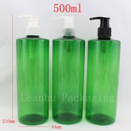 family style 500ml X 12 green color lotion pump plastic bottles containers , empty PET cosmetic shampoo bottle with dispenser