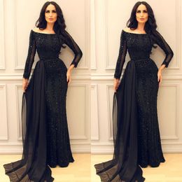 sparkly black long sleeve mermaid prom dresses modest middle east arabic arab sexy sequined beads formal evening gowns