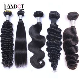 Brazilian Malaysian Indian Peruvian Virgin Human Hair Weaves 20/30 Bundles Body Wave Straight Loose Deep Wave Jerry Curly Hair Natural Black