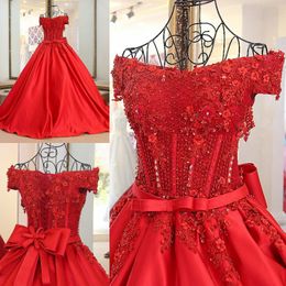 Stunning Prom Dress Off Shoulder Satin Long Evening Dresses Major Beading with Sequins Sweep Train Lace-up Back Prom Gowns