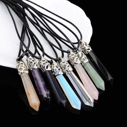 Natural crystal Gems Stones hexagonal bullet pendant Necklaces for women men Fashion jewelry gift