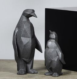 Black resin geometry abstract penguin figurines home decor crafts room decoration objects vintage ornament resin animal figurine