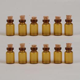 100 pcs 13x24x6 mm Brown Glass Bottles With Corks DIY 1 ml Empty Decorative Glass Vials Mini Jars