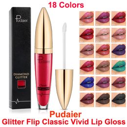 Pudaier Non stick Cup Lip Gloss Pearlite Glitter Flip Lipstick 18 Color classic vivid Lip gloss Diamond Waterproof Liquid Lipstick Hot sale