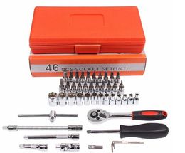 High Quality Car Repair Tool 46pcs 1/4" Spanner Socket Set Ratchet Wrench Set Cr-v hand tools Combination Bit Set Auto Repairing Tool Kit