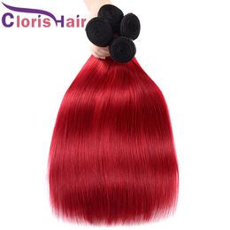 -Alta qualità colorata 1b Red Human Hair Extensions Dritto Straight Malaysian Virgin Ombre Weaves A buon mercato Two Tone Red Ombre Bundles Bundles Offerte 3 PZ