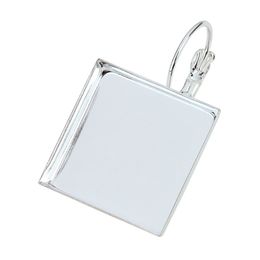 square silver tray NZ - 10pcs Copper 16 20 25mm Square Clip Earring Settings Silver Color Blank Earring Base For Cabochon Cameo Tray Bezel Pad K0007
