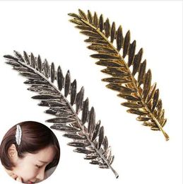 1Pcs Novelty Elegant Women Gold Silver Women Feather Leaf Leaves Barrette Hairpin Hair Clip Free Shipping