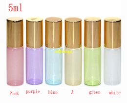 200pcs/lot fast shipping 3Ml 5ml Colourful Glass Roll on Bottle Essential Oil Roller Bottles With stainless steel ball