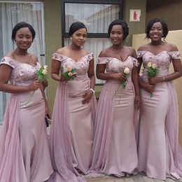 Elegant Off Shoulder Bridesmaid Dresses African Lace Appliqued Sash Mermaid Wedding Guest Dress Custom Made Sexy Maid Of Honour Gowns