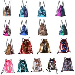 Glitter Sequins Drawstring bag 2018 cartoon Mermaid sequin Backpacks travel Bags 17 styles 42*36cm C2700