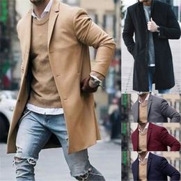Men Mid Length Wool Blend Parkas Black Khaki Lapel Neck Coats Man Winter Fashion Clothing Free Shipping
