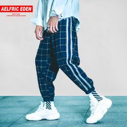 Men's Pants Aelfric Hip Hop Plaid Stripe Patchwork Harem Casual Trousers Men 2021 Autumn Jogger Male Sweatpants Streetwear B042