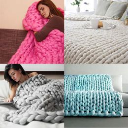 Hot Fashion 4 Colour Hand Chunky Knied Blanket Thick Yarn Merino Acrylic Fibres Wool Bulky Kniing Throw Beautiful 80x100cm@GH