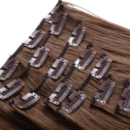 dark brown Colour 2 silk straight human hair clip in hair extensions unprocessed beauty weaves 70g 120g 140g 160g for option