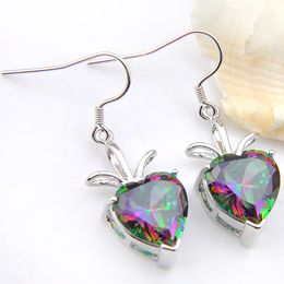 Luckyshine Classic Fashion Heart-shaped Rainbow Mystic Topaz Gems Silver For Women's Cubic Zirconia Dangle Earrings Wedding Party 10 Pair
