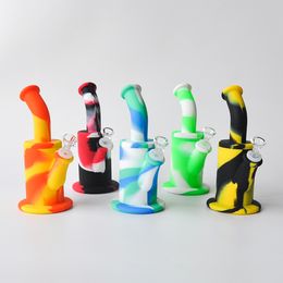 8.5 Inch Silicone Water Pipe Recycler Bubbler Unbreakabale Silicone bongs with silicone downstem and glass bowl free shipping