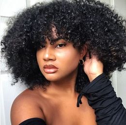 HOT NEW arrival afro kinky curly wig soft brazilian Hair African Ameri Simulation Human Hair afro curly full wig with bangs in large stock