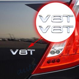 2pcs Universal Auto V8T V8 T Letter Engine Badge Emblem Symbol Trim 3D Sticker Decal Car Accessories Trim