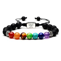 2023 Yoga Handmade 7 Chakra Tree f Life Charm Strands Beaded Bracelets Lava Stones Beads Rope Black volcanic stone Bracelet for Women and Men Bracelets