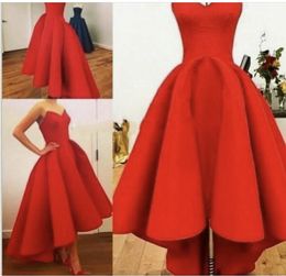 Fancy Hi Lo Satin Prom Dresses Custom Made Plus Size Zipper/Lace-up Back Party Dress Top Quality Red,Royal Blue,Black Satin Dress