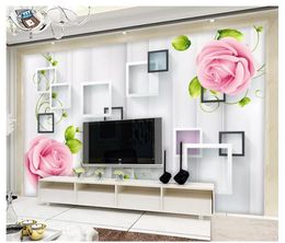 Wholesale-3D photo wallpaper custom 3d wall murals wallpaper Modern beautiful frame rose flower vine art background wall painting decoration