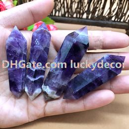 5-6cm Small Natural Deep Purple Midnight Dream Amethyst Crystal Quartz Point Wand Banded Amethyst Reiki Healing Double Terminated Wand 5Pcs