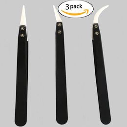 3 pcs Precision ESD Stainless Steel ceramic Replaceable Tweezers/for Electronics, Jewelry-making, Repair anti-static insulationTools