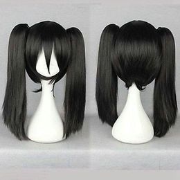 Black Straight Medium Pigtail Ponytail Women's Cosplay Anime Hair Wig Wigs