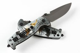 Drop shipping DA15 Assisted Open Flipper Folding Knife 440C Drop Point Titanium Coated Blade Steel Handle Survival Tactical Knives