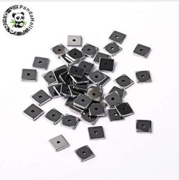 50pcs Electroplate Non-Magnetic Hematite Stone Beads for DIY Jewellery Bracelets Making Square P6x6x1mm Hole: 1mm