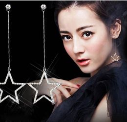 Hot New fashion Pentagram zircon fringed hanging diamond earrings Earring Diamond Star Stud Earrings free shipping HJ185