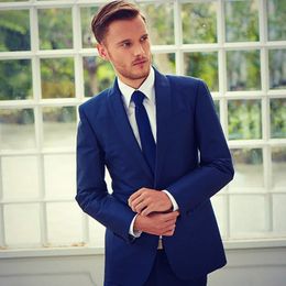 Men Suits Royle Blue Shawl Lapel Wedding Suits Bridegroom Business Slim Fit Tuxedos 2Piece Custom Made Blazer Prom Best Man Evening Dress