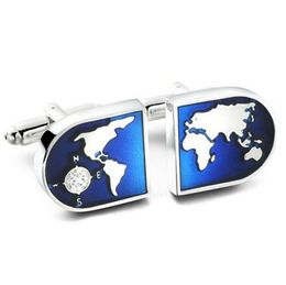 C-MAN shirt Blue globe cufflink for mens cuff buttons cuff links High Quality abotoaduras Jewelry