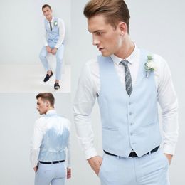 2019 Customise Slim Fit Light Blue Men Suit Best Man Groomsmen Men Wedding Suits Bridegroom (Pants+Vest)