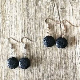 Round Black Lava Stone Earrings Necklace DIY Aromatherapy Essential Oil Diffuser Dangle Earings Jewelry Women