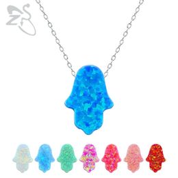 Opal Hamsa Choker Pendant Necklace Fatima Hand Charm Natural Stone Israel Jewish 925 Sterling Silver Jewelry