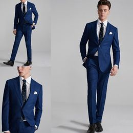 Customised Slim Fit Groom Tuxedos Mens Designer Suits Peaked Lapel Two Pieces Business Men Suits (Jacket+Pants)