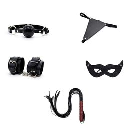 New 5pcs Bondage Kit Fantasy Fetish Erotic Sex Toy Mask Ball Gag Whip Cuffs Sex Games Toy#r78