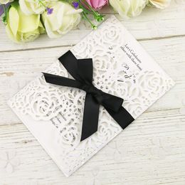 New Arrival White Laser Cut Invitations Cards With Ribbons For Wedding Bridal Shower Engagement Birthday Graduation Invite