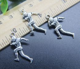 Wholesale 100pcs Rugby Player Charms Pendant Retro Jewelry Making DIY Keychain Ancient Silver Pendant For Bracelet Earrings 29*15mm