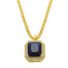 New Fashion Trendy Mini Men Women Necklace Yellow Gold Plated Big Blue/Red Crystal Necklace for Men Women Nice Gift
