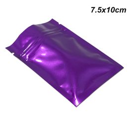 Purple 100pcs 7.5x10 cm Mylar Reusable Foil Zipper Food Storage Package Pouch Aluminium Foil Resealable Zipper Food Packing Bags for Snack