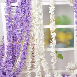 Brand New Crafts 34cm Artificial Wisteria Flower Vine Handmade Hanging Garland Wedding Home Decorative Rattan 14 Colour